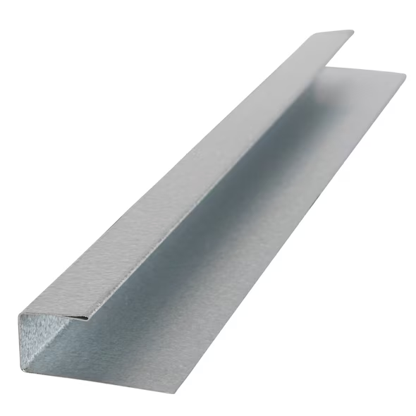 A close-up image of the ClarkDietrich 5/8 in. x 10 ft. Galvanized Steel J Bead, featuring an L-shaped profile for drywall terminations. Made of metallic gray galvanized steel, it has a smooth surface and sharp edges, suitable for structural support or reinforcement in construction.